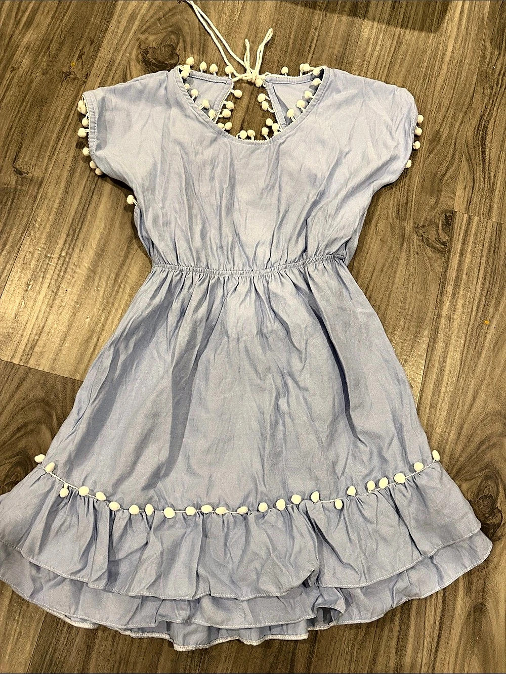 Little Peixoto Pom-Pom Trim Mini Dress in Blue girls Size Medium (10/12) Like Ne